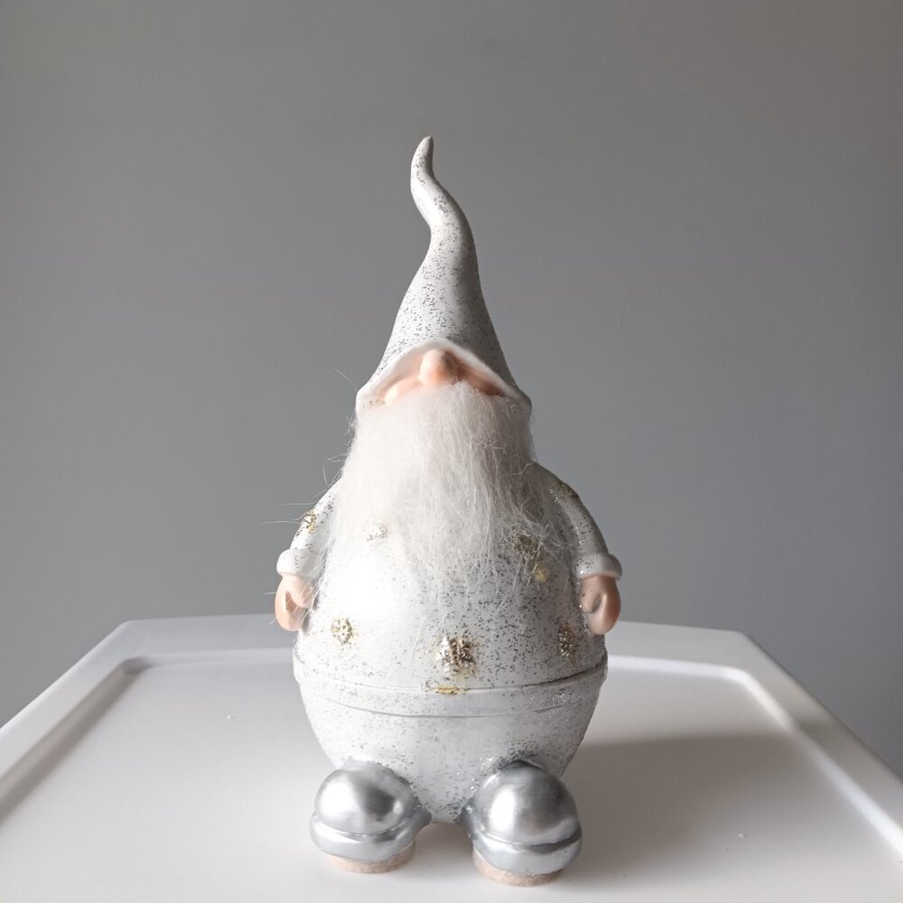 Christmas Gnome 8.5" Tall Silver White Decor
